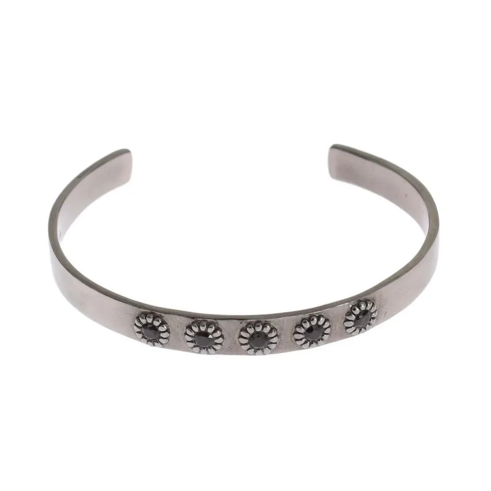 Nialaya Black Crystal 925 Silver Bangle Bracelet